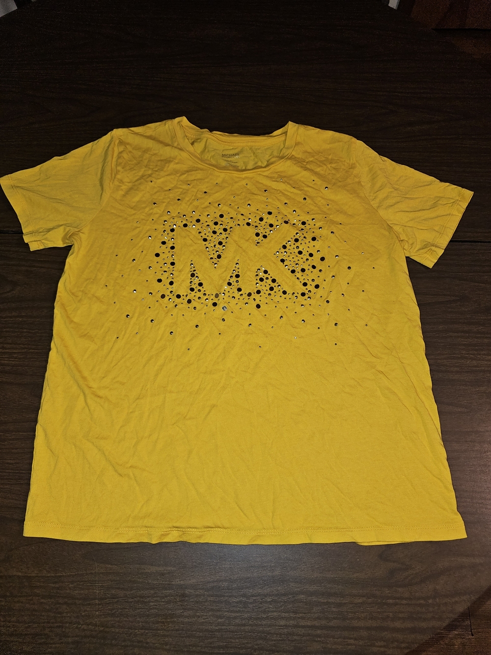 Michael Kors Yellow Short-Sleeve Logo Tee with Stud Detailing